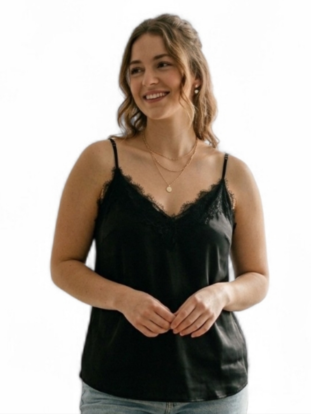 H&M Black Lace Trim Eyelash Cami Tank Top - XL